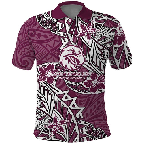 Personalised Manly Warringah Sea Eagles Polo Shirt Polynesian Tribal Pattern With Rugby Sea Eagle Mascot Art