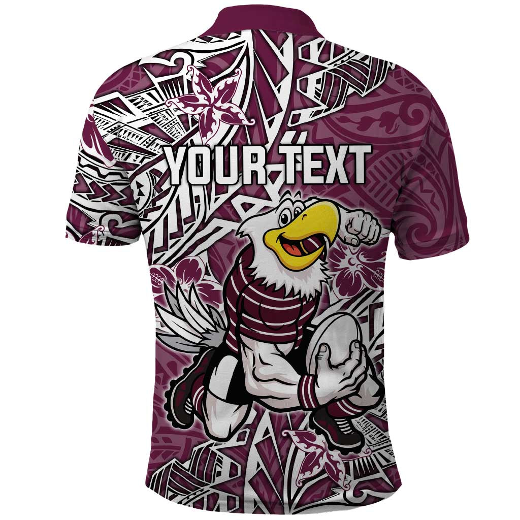 Personalised Manly Warringah Sea Eagles Polo Shirt Polynesian Tribal Pattern With Rugby Sea Eagle Mascot Art