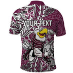 Personalised Manly Warringah Sea Eagles Polo Shirt Polynesian Tribal Pattern With Rugby Sea Eagle Mascot Art