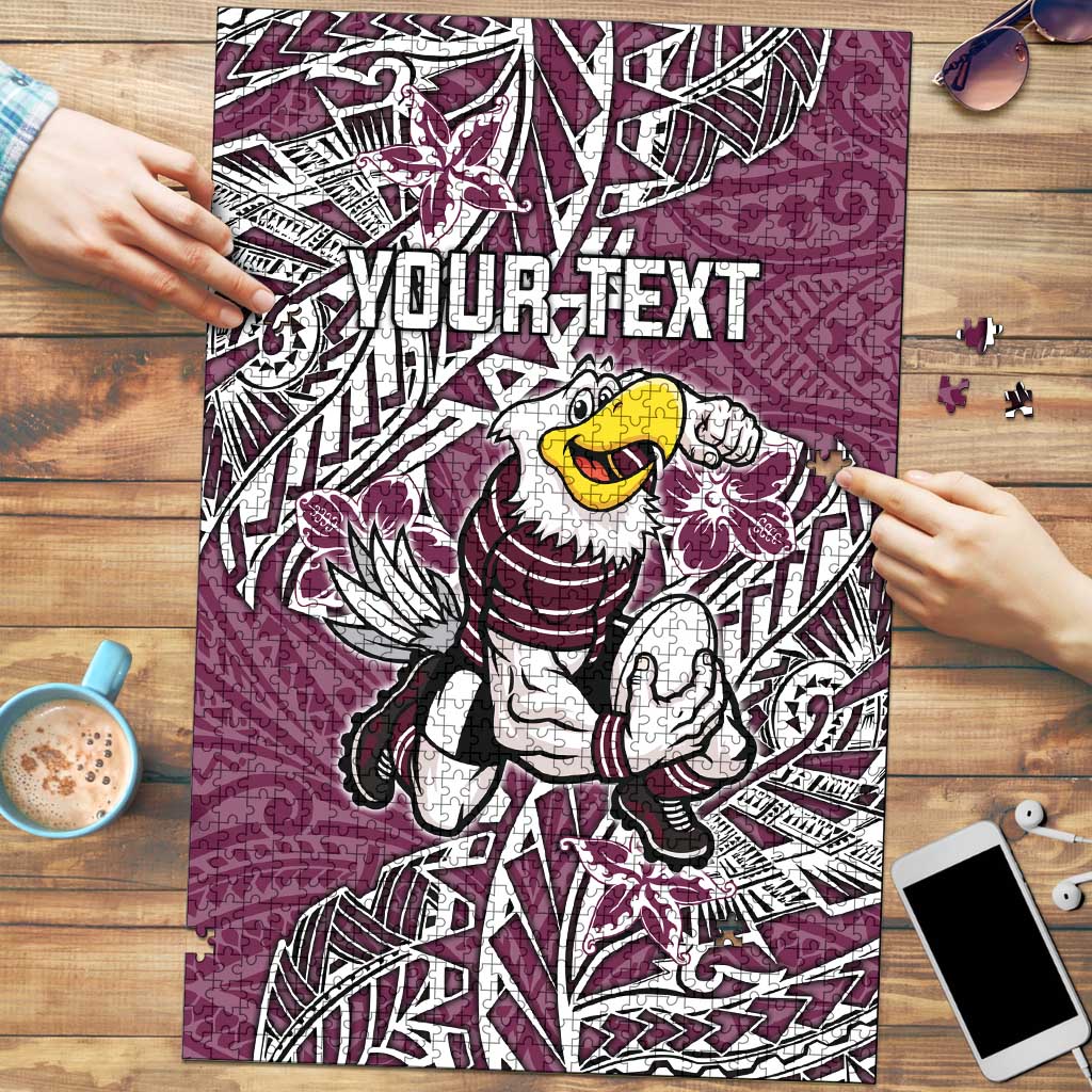 Personalised Manly Warringah Sea Eagles Puzzle Polynesian Tribal Pattern With Rugby Sea Eagle Mascot Art