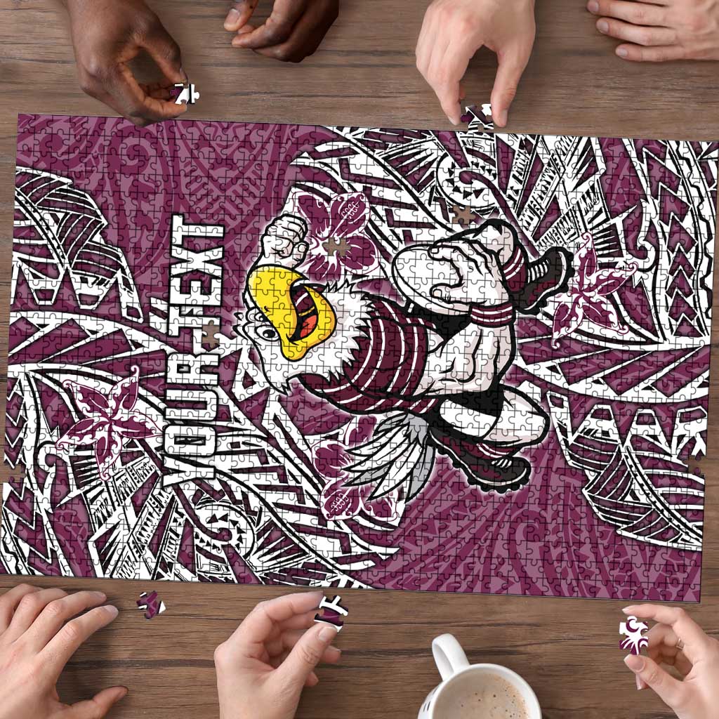 Personalised Manly Warringah Sea Eagles Puzzle Polynesian Tribal Pattern With Rugby Sea Eagle Mascot Art