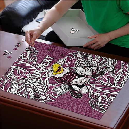 Personalised Manly Warringah Sea Eagles Puzzle Polynesian Tribal Pattern With Rugby Sea Eagle Mascot Art