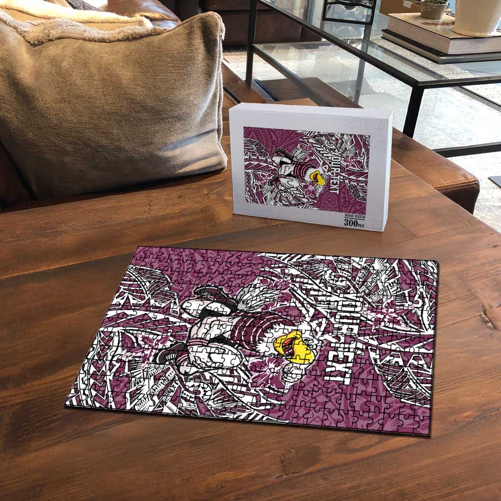 Personalised Manly Warringah Sea Eagles Puzzle Polynesian Tribal Pattern With Rugby Sea Eagle Mascot Art