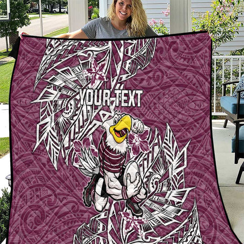 Personalised Manly Warringah Sea Eagles Quilt Polynesian Tribal Pattern With Rugby Sea Eagle Mascot Art