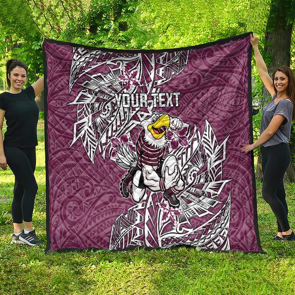 Personalised Manly Warringah Sea Eagles Quilt Polynesian Tribal Pattern With Rugby Sea Eagle Mascot Art