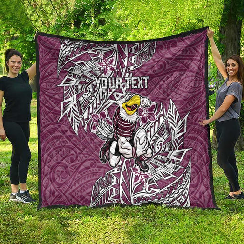 Personalised Manly Warringah Sea Eagles Quilt Polynesian Tribal Pattern With Rugby Sea Eagle Mascot Art