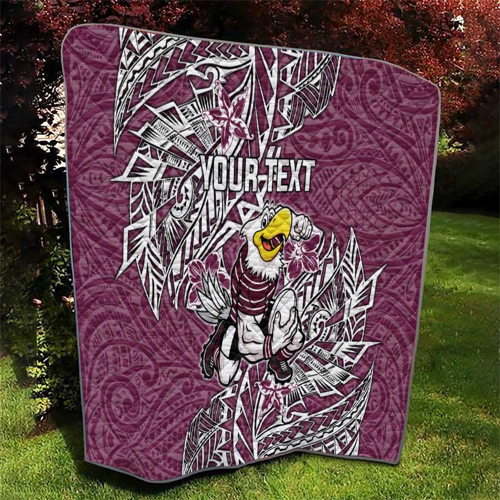 Personalised Manly Warringah Sea Eagles Quilt Polynesian Tribal Pattern With Rugby Sea Eagle Mascot Art