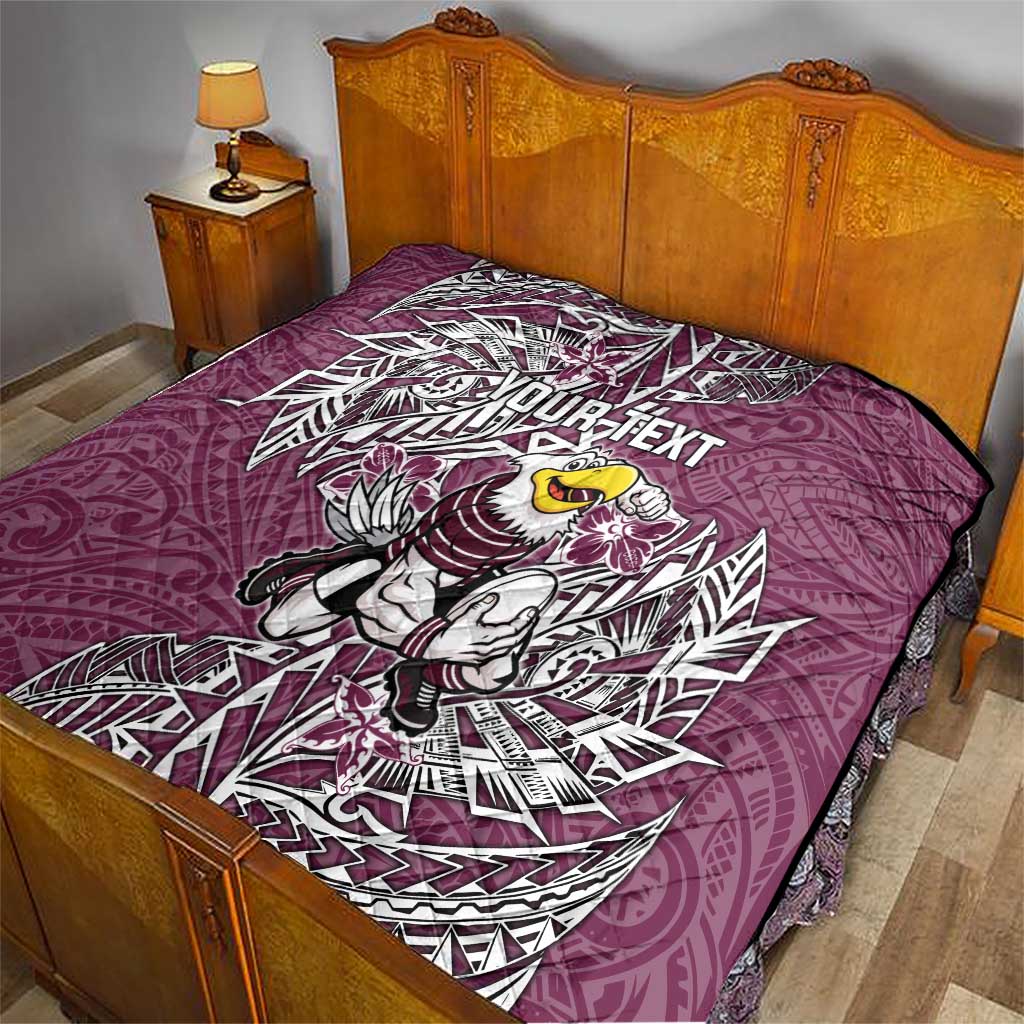 Personalised Manly Warringah Sea Eagles Quilt Polynesian Tribal Pattern With Rugby Sea Eagle Mascot Art