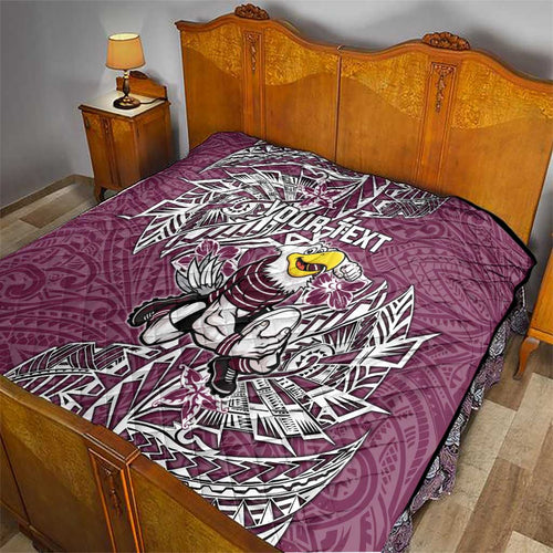 Personalised Manly Warringah Sea Eagles Quilt Polynesian Tribal Pattern With Rugby Sea Eagle Mascot Art