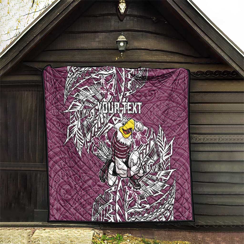 Personalised Manly Warringah Sea Eagles Quilt Polynesian Tribal Pattern With Rugby Sea Eagle Mascot Art