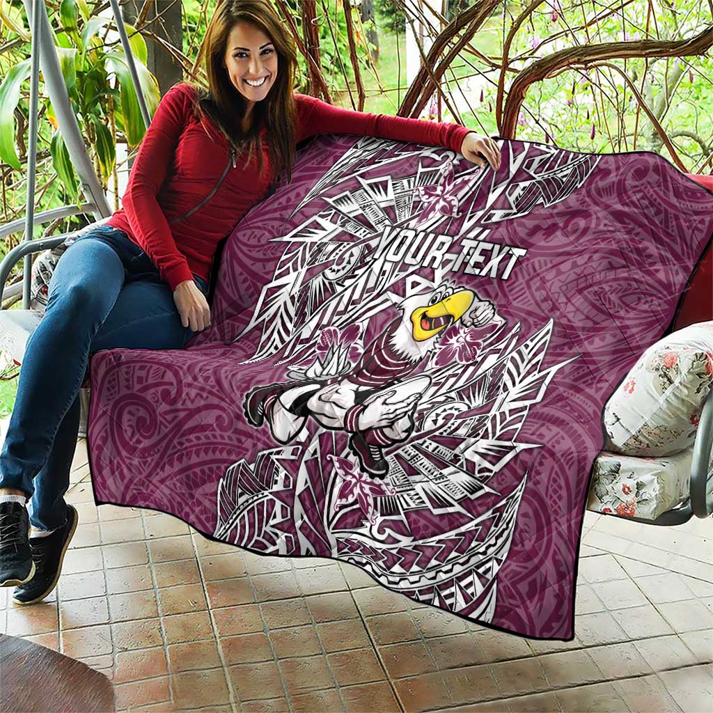 Personalised Manly Warringah Sea Eagles Quilt Polynesian Tribal Pattern With Rugby Sea Eagle Mascot Art