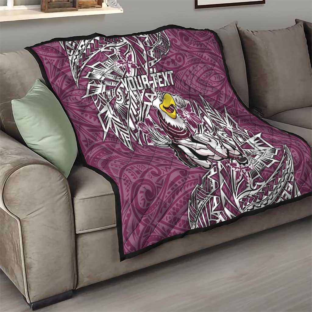 Personalised Manly Warringah Sea Eagles Quilt Polynesian Tribal Pattern With Rugby Sea Eagle Mascot Art