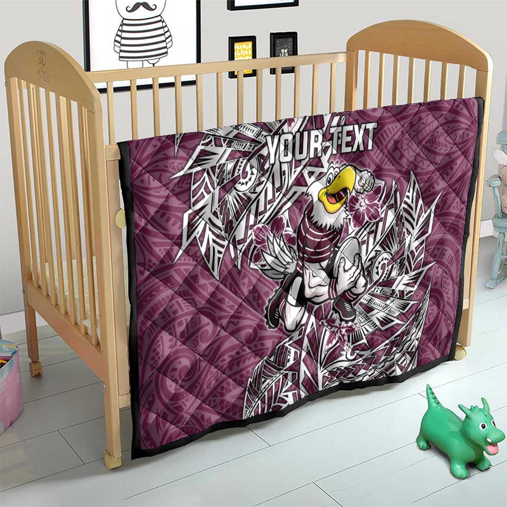Personalised Manly Warringah Sea Eagles Quilt Polynesian Tribal Pattern With Rugby Sea Eagle Mascot Art