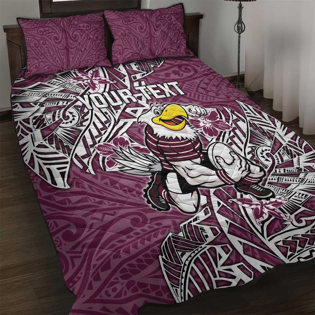 Personalised Manly Warringah Sea Eagles Quilt Bed Set Polynesian Tribal Pattern With Rugby Sea Eagle Mascot Art