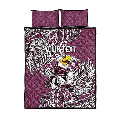 Personalised Manly Warringah Sea Eagles Quilt Bed Set Polynesian Tribal Pattern With Rugby Sea Eagle Mascot Art