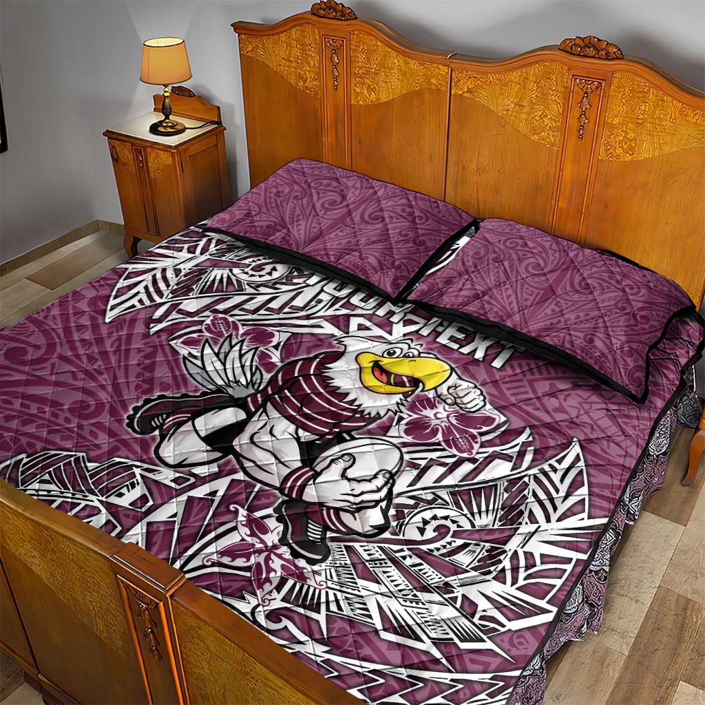 Personalised Manly Warringah Sea Eagles Quilt Bed Set Polynesian Tribal Pattern With Rugby Sea Eagle Mascot Art