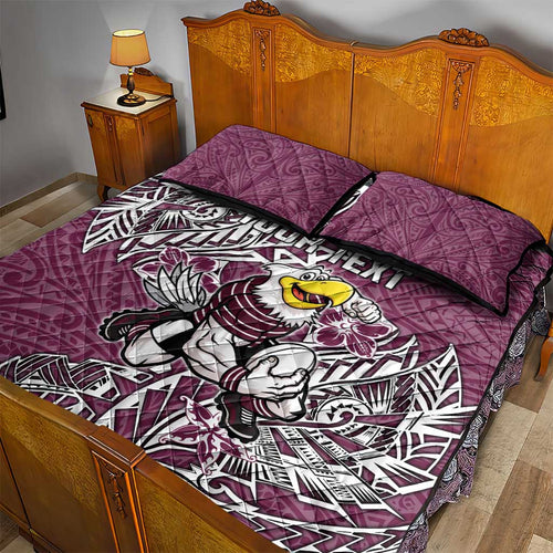 Personalised Manly Warringah Sea Eagles Quilt Bed Set Polynesian Tribal Pattern With Rugby Sea Eagle Mascot Art