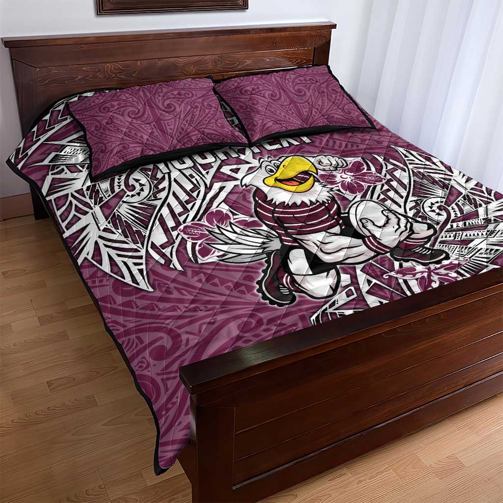 Personalised Manly Warringah Sea Eagles Quilt Bed Set Polynesian Tribal Pattern With Rugby Sea Eagle Mascot Art
