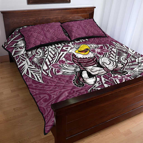 Personalised Manly Warringah Sea Eagles Quilt Bed Set Polynesian Tribal Pattern With Rugby Sea Eagle Mascot Art
