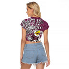 Personalised Manly Warringah Sea Eagles Raglan Cropped T Shirt Polynesian Tribal Pattern With Rugby Sea Eagle Mascot Art