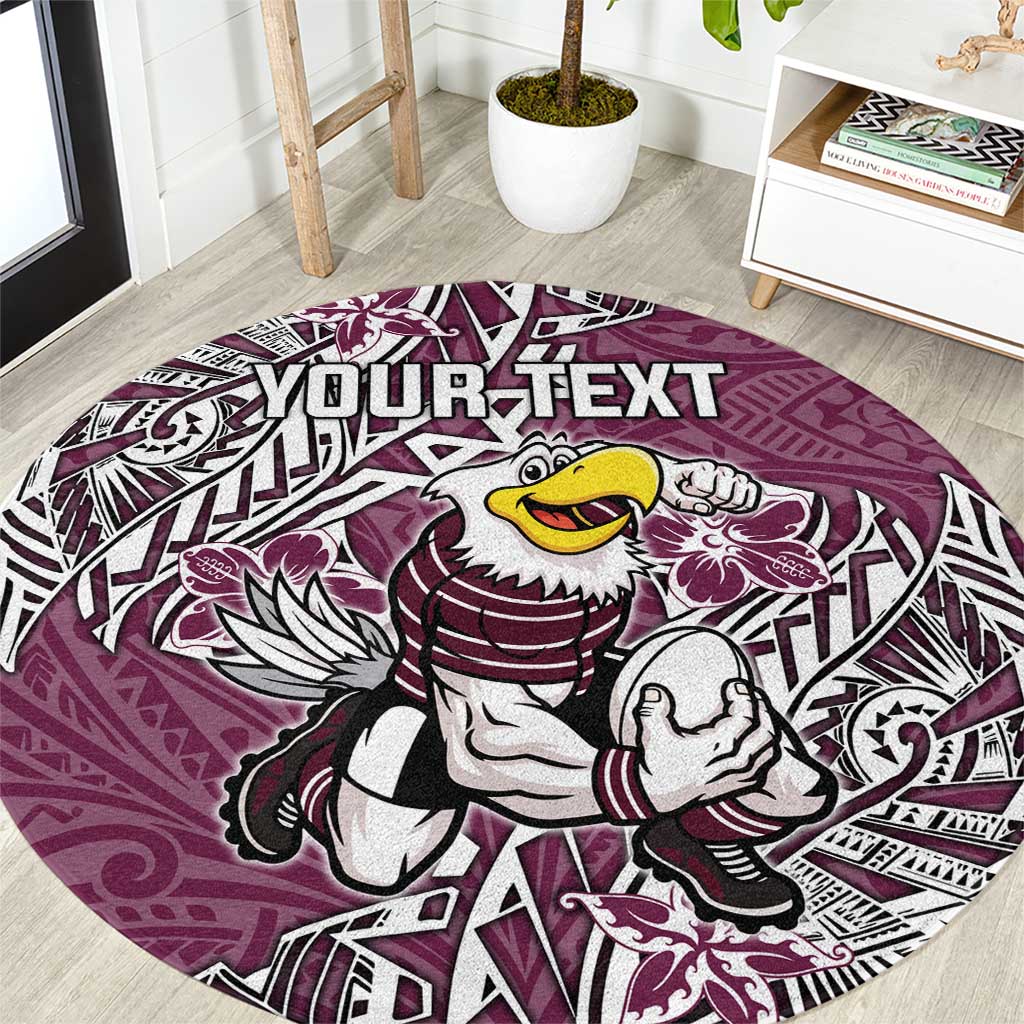 Personalised Manly Warringah Sea Eagles Round Carpet Polynesian Tribal Pattern With Rugby Sea Eagle Mascot Art
