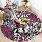 Personalised Manly Warringah Sea Eagles Round Carpet Polynesian Tribal Pattern With Rugby Sea Eagle Mascot Art