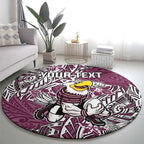 Personalised Manly Warringah Sea Eagles Round Carpet Polynesian Tribal Pattern With Rugby Sea Eagle Mascot Art