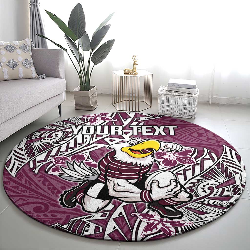Personalised Manly Warringah Sea Eagles Round Carpet Polynesian Tribal Pattern With Rugby Sea Eagle Mascot Art