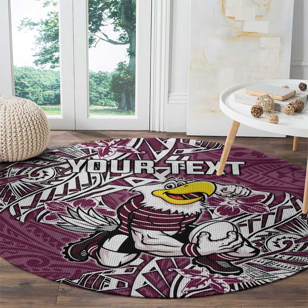 Personalised Manly Warringah Sea Eagles Round Carpet Polynesian Tribal Pattern With Rugby Sea Eagle Mascot Art
