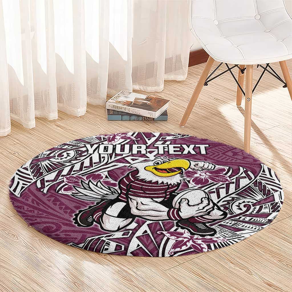 Personalised Manly Warringah Sea Eagles Round Carpet Polynesian Tribal Pattern With Rugby Sea Eagle Mascot Art