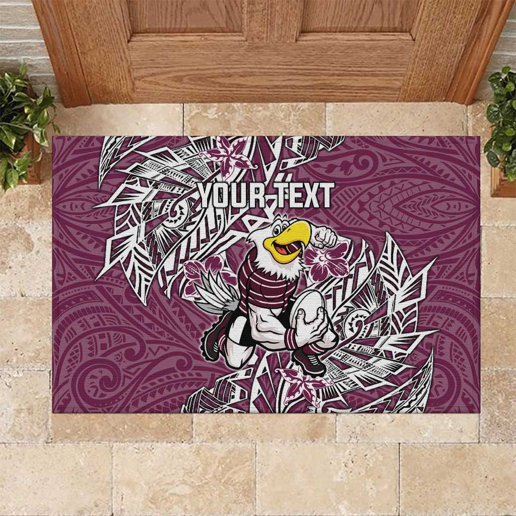 Personalised Manly Warringah Sea Eagles Rubber Doormat Polynesian Tribal Pattern With Rugby Sea Eagle Mascot Art