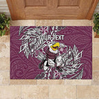 Personalised Manly Warringah Sea Eagles Rubber Doormat Polynesian Tribal Pattern With Rugby Sea Eagle Mascot Art