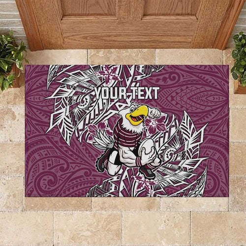 Personalised Manly Warringah Sea Eagles Rubber Doormat Polynesian Tribal Pattern With Rugby Sea Eagle Mascot Art
