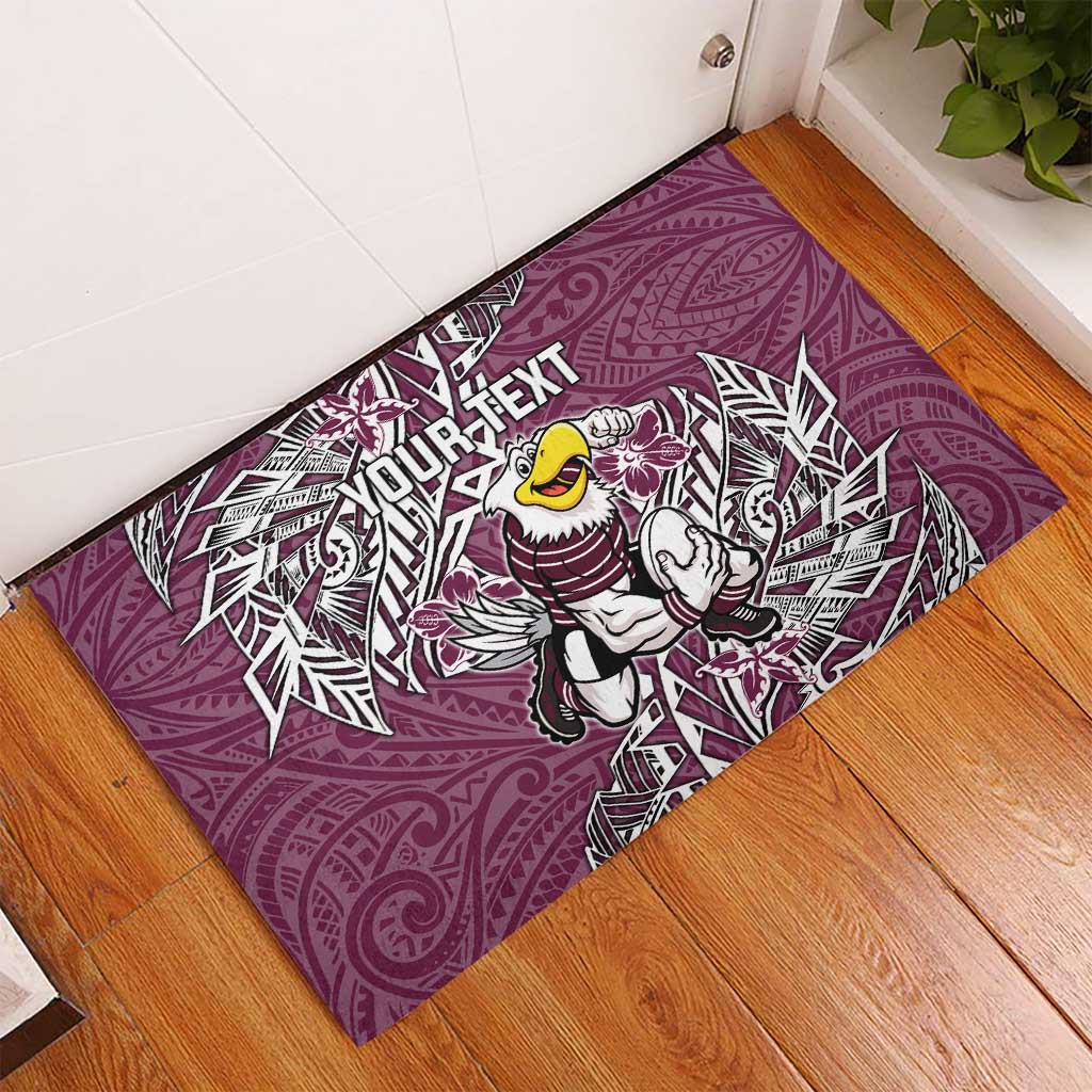 Personalised Manly Warringah Sea Eagles Rubber Doormat Polynesian Tribal Pattern With Rugby Sea Eagle Mascot Art