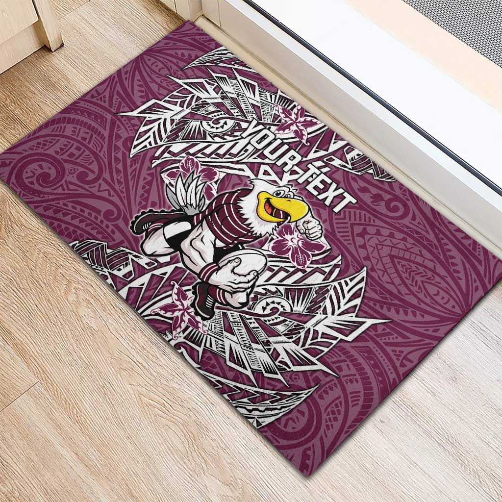 Personalised Manly Warringah Sea Eagles Rubber Doormat Polynesian Tribal Pattern With Rugby Sea Eagle Mascot Art