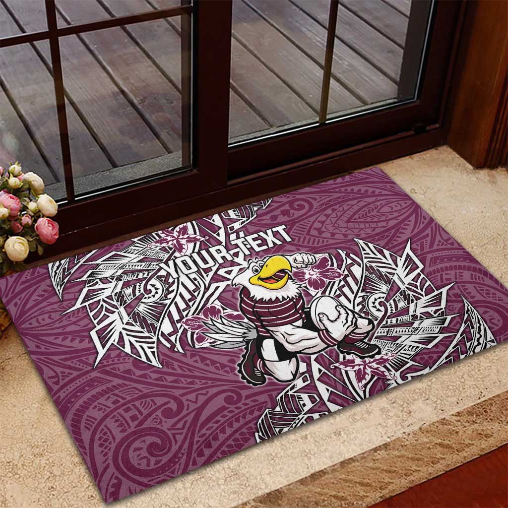 Personalised Manly Warringah Sea Eagles Rubber Doormat Polynesian Tribal Pattern With Rugby Sea Eagle Mascot Art
