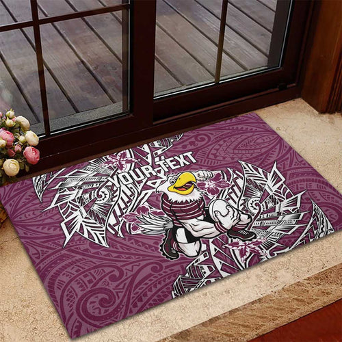Personalised Manly Warringah Sea Eagles Rubber Doormat Polynesian Tribal Pattern With Rugby Sea Eagle Mascot Art