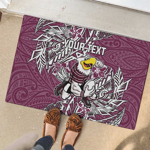 Personalised Manly Warringah Sea Eagles Rubber Doormat Polynesian Tribal Pattern With Rugby Sea Eagle Mascot Art