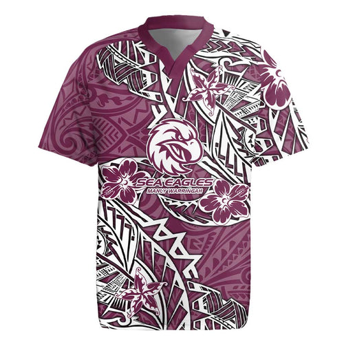 Personalised Manly Warringah Sea Eagles Rugby Jersey Polynesian Tribal Pattern With Rugby Sea Eagle Mascot Art