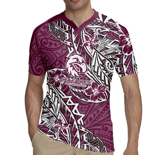 Personalised Manly Warringah Sea Eagles Rugby Jersey Polynesian Tribal Pattern With Rugby Sea Eagle Mascot Art