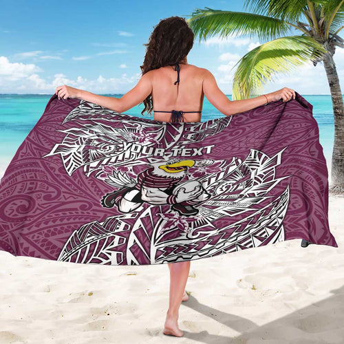 Personalised Manly Warringah Sea Eagles Sarong Polynesian Tribal Pattern With Rugby Sea Eagle Mascot Art