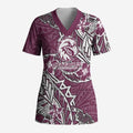 Personalised Manly Warringah Sea Eagles Scrub Top Polynesian Tribal Pattern With Rugby Sea Eagle Mascot Art