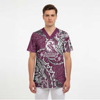 Personalised Manly Warringah Sea Eagles Scrub Top Polynesian Tribal Pattern With Rugby Sea Eagle Mascot Art