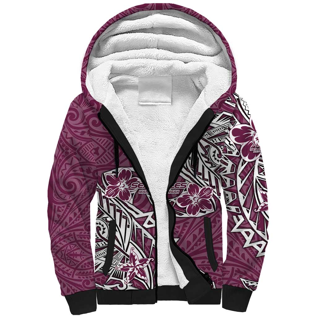 Personalised Manly Warringah Sea Eagles Sherpa Hoodie Polynesian Tribal Pattern With Rugby Sea Eagle Mascot Art