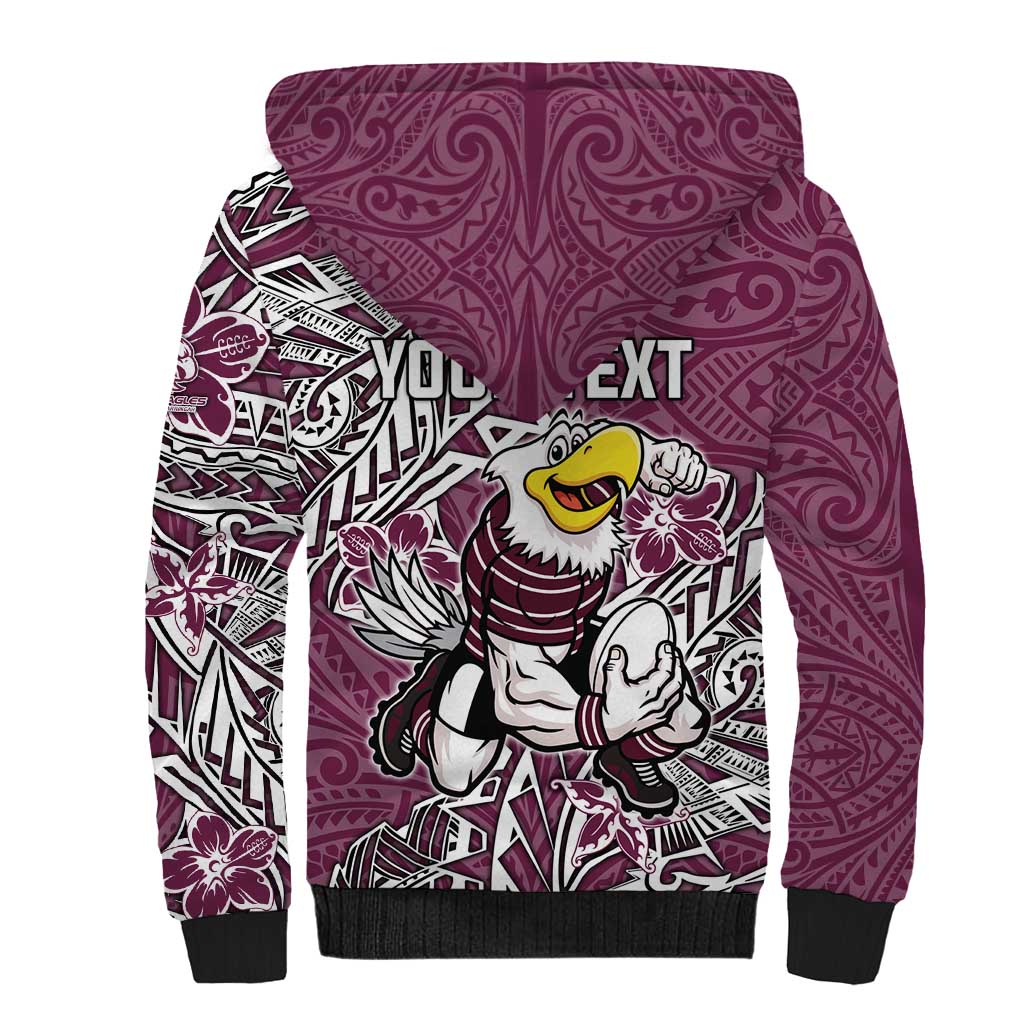 Personalised Manly Warringah Sea Eagles Sherpa Hoodie Polynesian Tribal Pattern With Rugby Sea Eagle Mascot Art