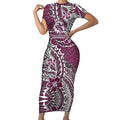 Personalised Manly Warringah Sea Eagles Short Sleeve Bodycon Dress Polynesian Tribal Pattern With Rugby Sea Eagle Mascot Art