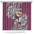 Personalised Manly Warringah Sea Eagles Shower Curtain Polynesian Tribal Pattern With Rugby Sea Eagle Mascot Art