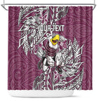 Personalised Manly Warringah Sea Eagles Shower Curtain Polynesian Tribal Pattern With Rugby Sea Eagle Mascot Art