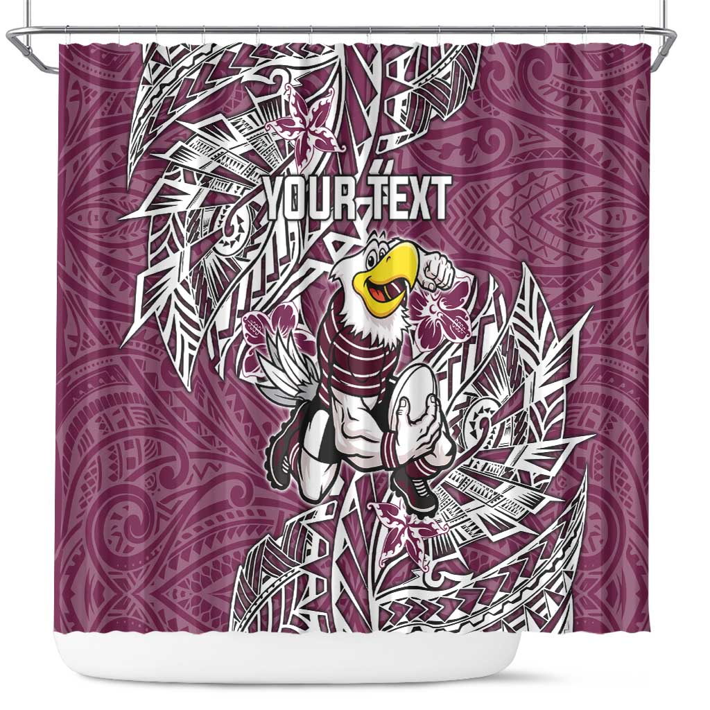 Personalised Manly Warringah Sea Eagles Shower Curtain Polynesian Tribal Pattern With Rugby Sea Eagle Mascot Art
