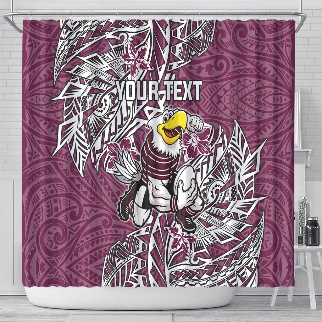 Personalised Manly Warringah Sea Eagles Shower Curtain Polynesian Tribal Pattern With Rugby Sea Eagle Mascot Art